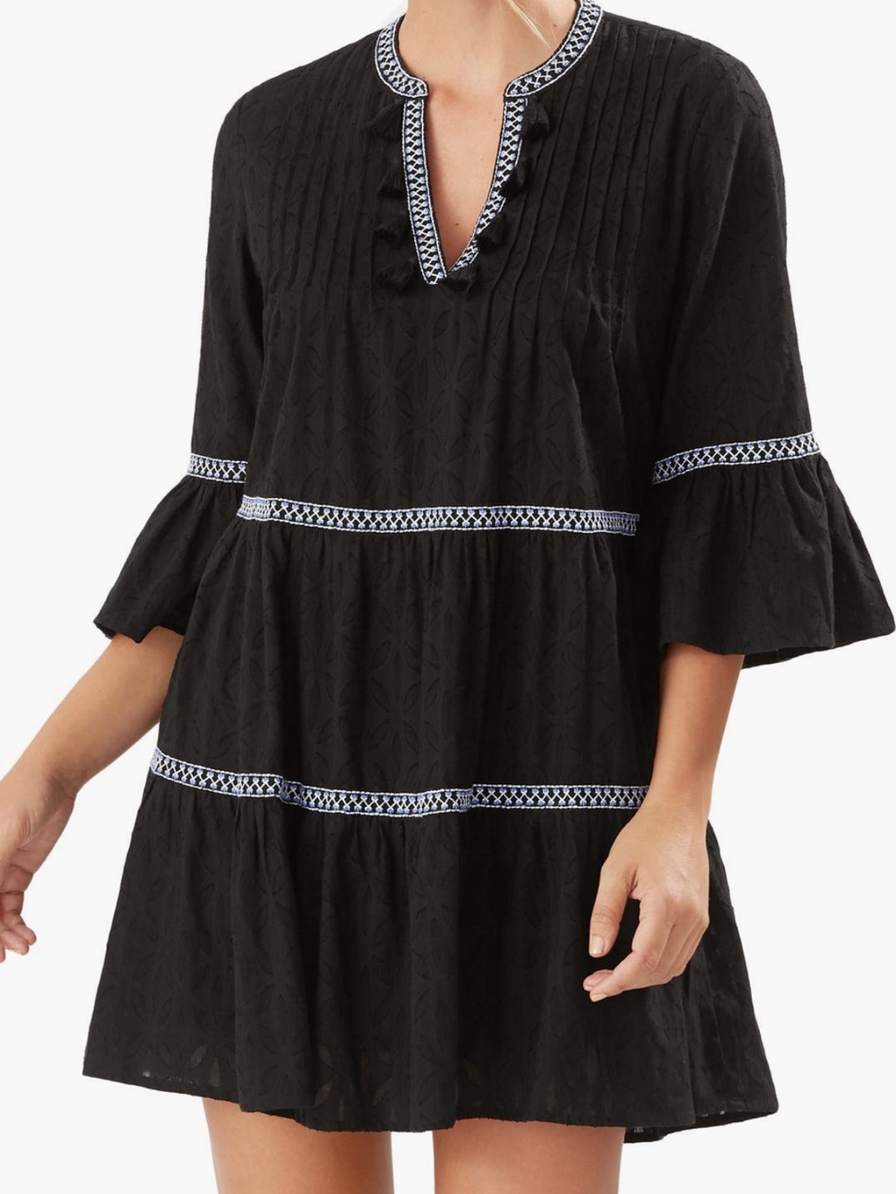 Tommy Bahama Black Tiered Embroidered Dress
